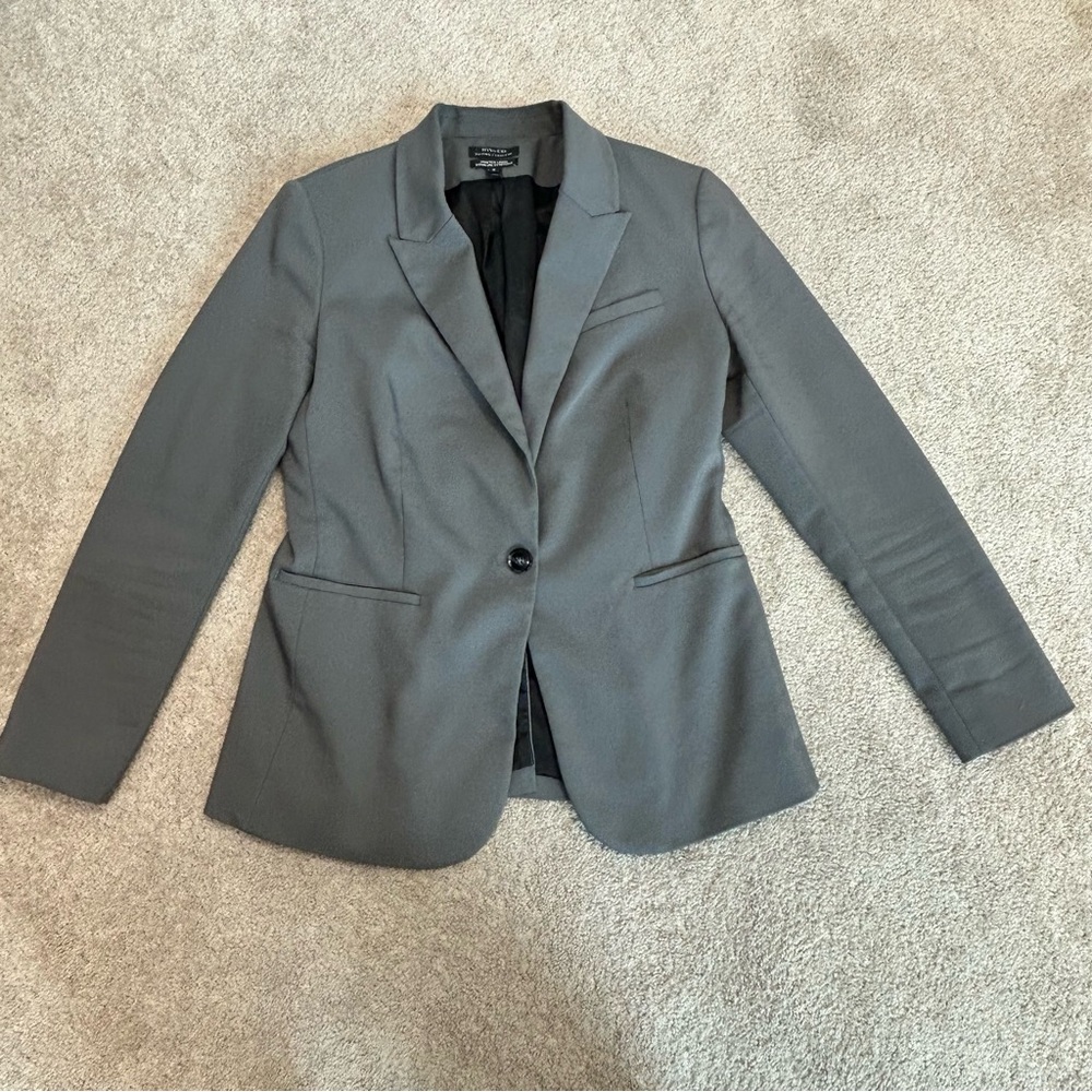 RW&CO womens gray suiting stretch lining blazer single breasted Sz 10